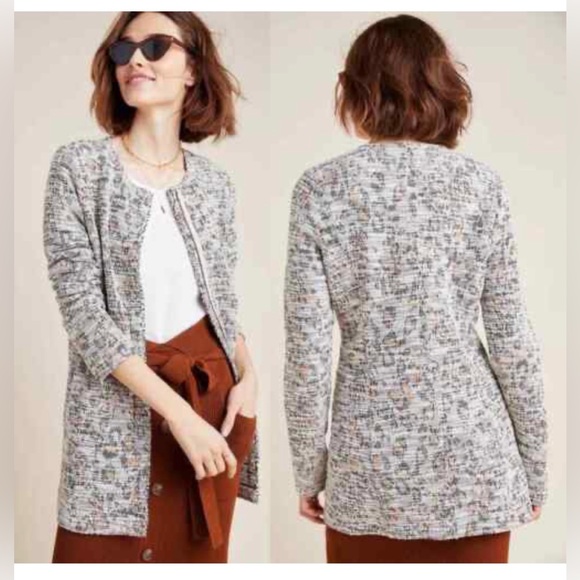 Anthropologie Jackets & Blazers - 🚨Anthropologie Dolan Leopard Longline Tweed Jacket M Zip Up Pockets Neutral